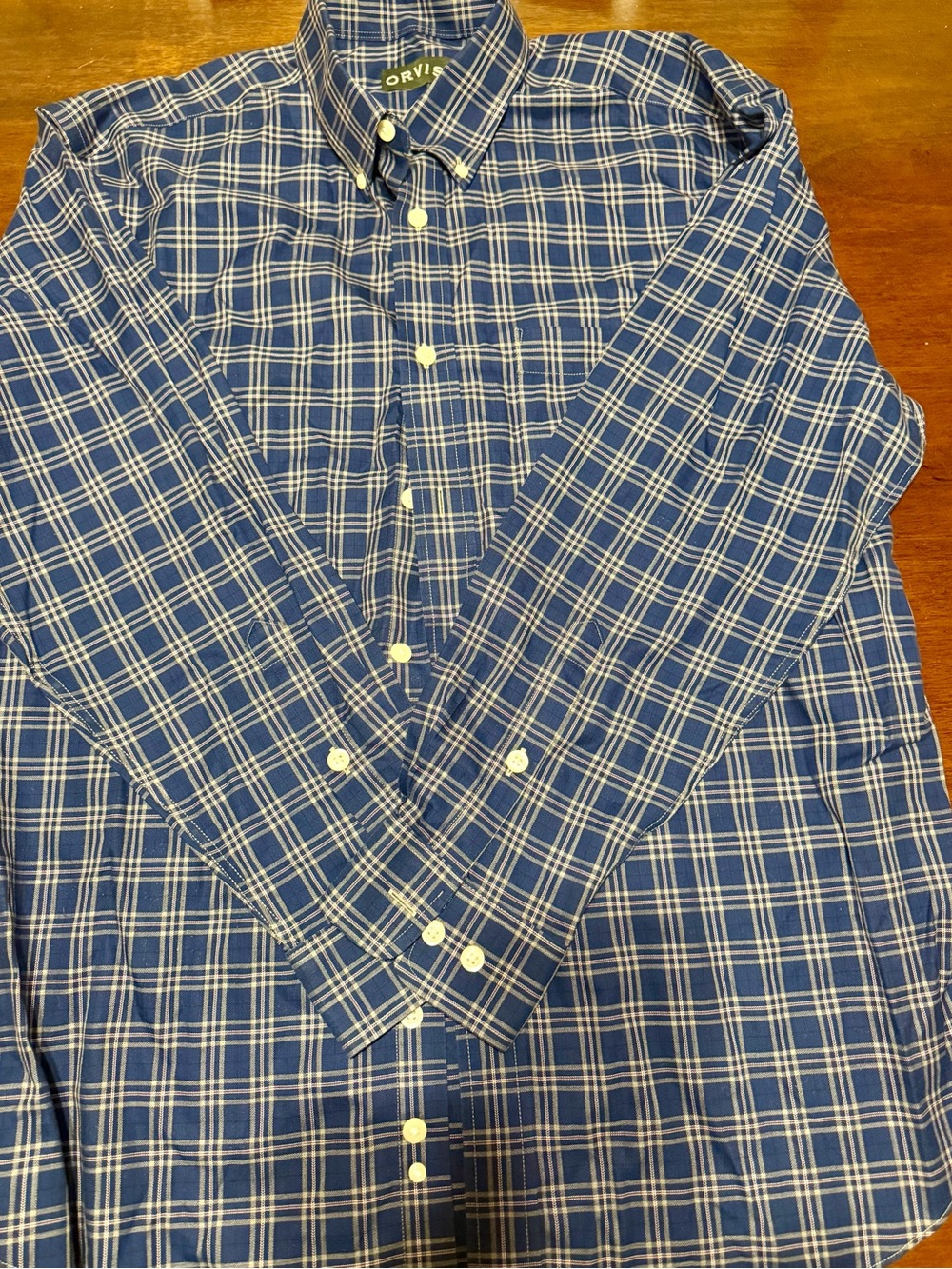 Orvis Navy and White Plaid Button-Down Shirt